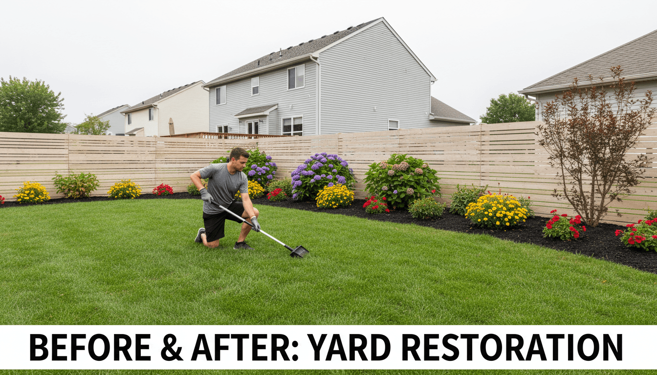 Clean residential backyard with pet-friendly landscaping
